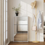 Scarpiera a Specchio con 3 Cassetti a Ribalta per 9 Paia di Scarpe, in Legno, 65x17x114,5 cm, Bianco - immagine 8