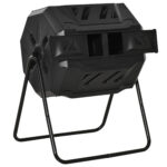 Compostiera da Giardino Girevole a 2 Sezioni con 8 Prese d'Aria, Compostiera Domestica in Acciaio e PP, 160 L, per Compostaggio Rifiuti Organici, 71x65x96 cm, Nero