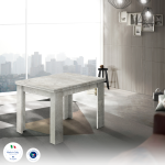 Tavolo allungabile JESI a libro 90 cm Bianco laccato lucido / Cemento - immagine 7
