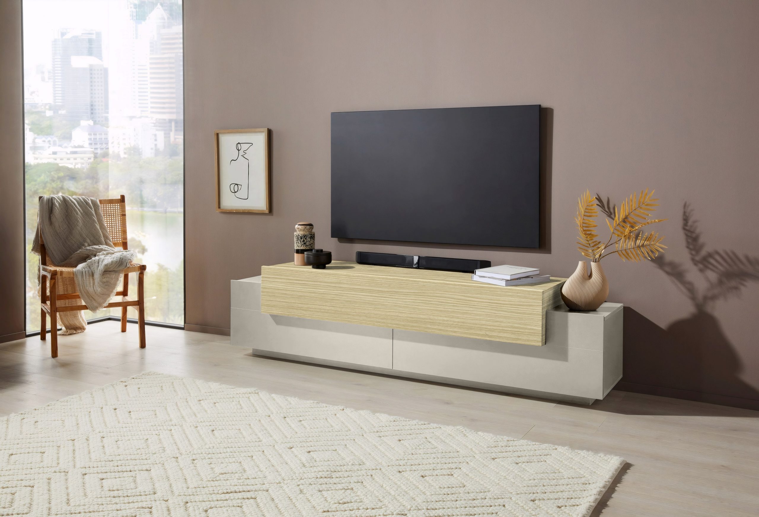 22630299_CORO_AMB.jpg Porta tv CORO 200 cm 3 ante a ribalta Cachemire / Rovere Chopin - immagine 1