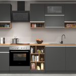 Cucina lineare SOLE 256 cm, composizione 2 Antracite opaco / Rovere Wotan