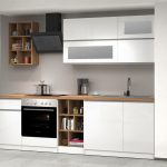 Cucina lineare SOLE 256 cm, composizione 3 Bianco laccato lucido /  Bianco opaco / Rovere Wotan