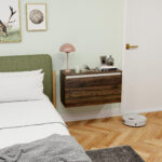 Comodino Sospeso con Cassetto Senza Maniglie e con Fissaggio a Parete, 80x30x45cm, Noce - immagine 6