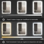Specchio Bagno con Interruttore Touch, Luce LED a 3 Temperature e Antiappannamento, 70x50cm - immagine 6