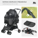 Passeggino per Cani 3 in 1 Convertibile in Borsa e Trasportino con Guinzaglio e Cuscino, Grigio - immagine 6