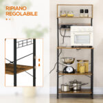 Scaffale Cucina con Multipresa, Ripiani e Ganci Stile Industriale, 60x42x153cm, Marrone - immagine 5