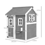 Casetta per Bambini 3-8 Anni con 6 Finestre e Fioriera, in Legno di Abete, 104,5x110x137 cm, Grigia - immagine 3