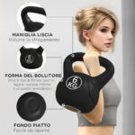 Kettlebell 6kg in Plastica e Sabbia con Base Piatta e Impugnatura, 20x13x22 cm, Nero - immagine 6