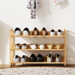 Scaffale Scarpiera a 3 Livelli per 12 Scarpe con Ripiani a Doghe in Bambù, 76x33x50,8 cm, Colore Legno - immagine 8