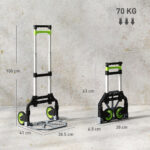 Carrello Portapacchi Pieghevole Capacità 70 kg con Maniglia Telescopica in Alluminio, Argento - immagine 3