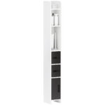 Colonna Bagno con 3 Mensole e 3 Armadietti, in Legno, 15x17x120 cm, Bianco e Nero