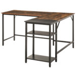 Scrivania Angolare in Stile Industriale con Ripiano Laterale, in Legno e Metallo Nero, 150x120x75cm - immagine 4