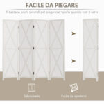 Paravento a 4 Ante per Interni, Divisorio in Legno per Camera e Ufficio, 182x170 cm, Bianco - immagine 4