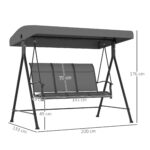Dondolo da Giardino 3 Posti con Tettuccio Parasole Regolabile, 2x133x176 cm, Grigio Scuro - immagine 3