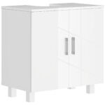 Mobile Sotto Lavabo Bagno a 2 Ante con Ripiano Centrale, in MDF, 60x35x60 cm, Bianco
