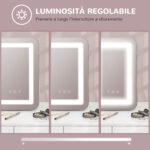 Specchio Trucco con Luci Regolabili a 3 Colori, Presa USB e Specchietto Ingranditore 10x, 31x41,5x3cm, Bianco - immagine 6