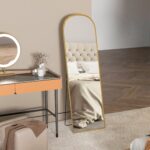 Specchio da Terra e Parete Moderno in Lega di Alluminio con Supporto Pieghevole, 50x170cm, Oro - immagine 8