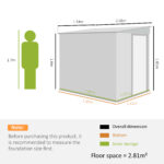 Capanno Attrezzi in Metallo 1,5x2m con Base, Porta Scorrevole e Tetto Inclinato, Grigio Chiaro - immagine 3