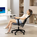Sedia da Ufficio Ergonomica e Regolabile con Supporto Lombare e Poggiatesta, 66x61x106-116 cm, Grigio - immagine 9