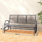 Panchina a Dondolo da Giardino a 3 Posti in Metallo e Tessuto a Rete Traspirante, 147x70x85cm, Grigio - immagine 3