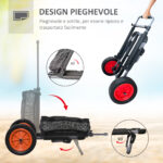 Carrello da Spiaggia Pieghevole con Tasca in Rete, Manico Telescopico e Cavalletto, 82x67x81 cm - immagine 4