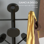 Appendiabiti da Terra con Portaombrelli e 8 Ganci a Disco in Metallo Ø34 x 177cm, Nero - immagine 5