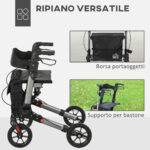 Deambulatore Pieghevole in Allumino ad Altezza Regolabile con Borsa, 64x67x80-92 cm, Nero e Argento - immagine 5