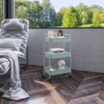 Carrello da Cucina a 3 Livelli con Maniglie e 4 Rotelle, in Acciaio, 45x30,6x79 cm, Azzurro - immagine 7