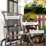 Panchina a Dondolo da Giardino a 3 Posti in Metallo e Tessuto a Rete Traspirante, 147x70x85cm, Grigio - immagine 8