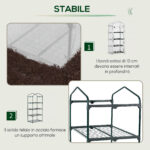 Serra per Piante Verticale con Scaffale a 4 Ripiani in Acciaio e PE Bianco, 70x50x160cm - immagine 4