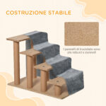 Scaletta per Cani Portatile a 4 Gradini, in Tessuto Vellutato Sfoderabile e Truciolato, 60x35x44 cm, Grigio - immagine 6