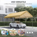 Tendone da Giardino ad Altezza Regolabile in Acciaio e PE per Auto Piccole e Medie, 6x295x265-310 cm, Beige - immagine 7