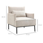 Poltrona Moderna d'Arredo con Cuscino Extra, in Tessuto Effetto Lino e Acciaio, 73x81x82 cm, Bianco Crema - immagine 3