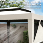 Gazebo da Giardino 3x3 m con Zanzariera, Doppio Tetto e 8 Fori, in Acciaio e Poliestere Bianco Crema - immagine 6