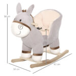 Cavallo a Dondolo per Bambini 18-36 Mesi, Cavalluccio a Dondolo a Forma di Asino con Suoni Realistici in Legno di Pioppo e Peluche, Grigio - immagine 3