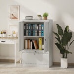 Mobile da Ufficio in Acciaio con Ripiano Interno Regolabile e Cassetto, 80x40x130 cm, Bianco - immagine 8