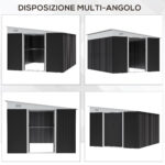 Ripostiglio da Giardino con Porta Scorrevole, in Acciaio, 345x280,5x169-201cm, Nero - immagine 4
