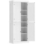 Mobile Cucina Alto con 6 Ripiani Regolabili e 2 Ante in Legno, 76x40,5x184 cm, Bianco