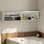 Mobile Bagno a Parete con Anta Ammortizzata, 2 Scomparti e Mensola Regolabile, 120x23x30 cm, Bianco - immagine 2