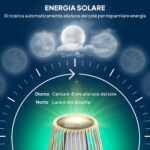 Lampada Solare da Giardino con Illuminazione LED, in PE, Rattan e Acciaio, Ø26x72 cm, Grigio - immagine 4