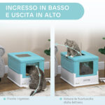 Lettiera per Gatti Chiusa con Paletta, Vassoio Estraibile e 2 Porte, 47,5x35,5x36,7cm, Azzurro - immagine 5