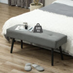 Panca Fondo Letto a Trapunta in Tessuto Effetto Velluto a Coste e Acciaio, 1x36x45 cm, Grigio - immagine 2