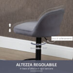 Set 2 Sgabelli Alti da cucina Moderno con Schienale e Poggiapiedi, Girevoli con Altezza Regolabile, imbottitura velluto, Grigio | Aosom Italy - immagine 5
