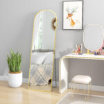 Specchio da Terra e Parete Moderno in Lega di Alluminio con Supporto Pieghevole, 50x170cm, Oro - immagine 9