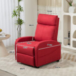 Poltrona Relax Reclinabile con Poggiapiedi in Tessuto Effetto Lino, 69x85x1 cm, Rosso - immagine 3