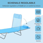 Lettino Prendisole Pieghevole con Schienale Reclinabile e Cuscino, 182x56x24,5cm - immagine 4