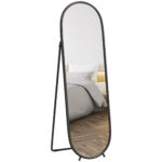 Specchio a Figura Intera da Terra con Supporto Pieghevole, in Vetro e Metallo, 40x41x159 cm, Nero