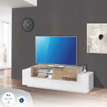 Porta tv NEW CORO 160 cm 1 anta battente + 2 ante a ribalta Bianco laccato lucido / Acero Pereira - immagine 5