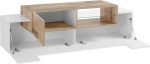 Porta tv NEW CORO 160 cm 1 anta battente + 2 ante a ribalta Bianco laccato lucido / Acero Pereira - immagine 4