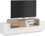 Porta tv NEW CORO 160 cm 1 anta battente + 2 ante a ribalta Bianco laccato lucido / Acero Pereira - immagine 2